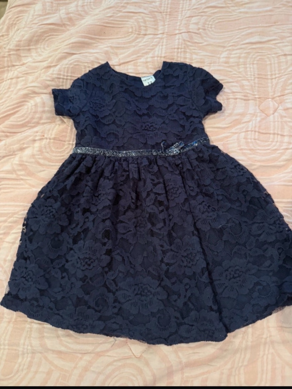 Carter's Navy Lace Dress with Sparkle Belt
